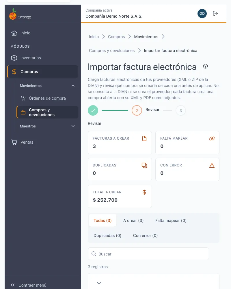 Vista previa de las facturas electrónicas
