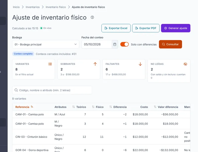 Ajuste de inventario físico: el conteo frente a lo que dice el sistema