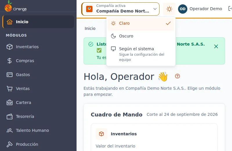 Menú Apariencia para elegir el tema