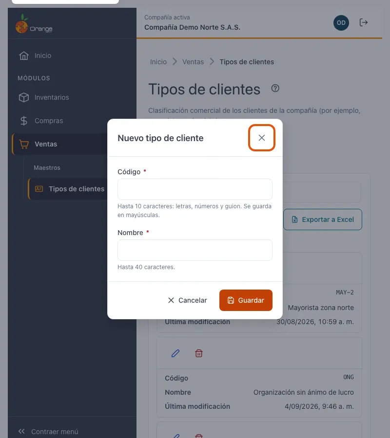 Crear un tipo de cliente